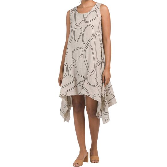 Cristina Vergani Dresses & Skirts - Cristina Vergani Dress Sleeveless 100% Linen Asymmetrical Hem Size Large